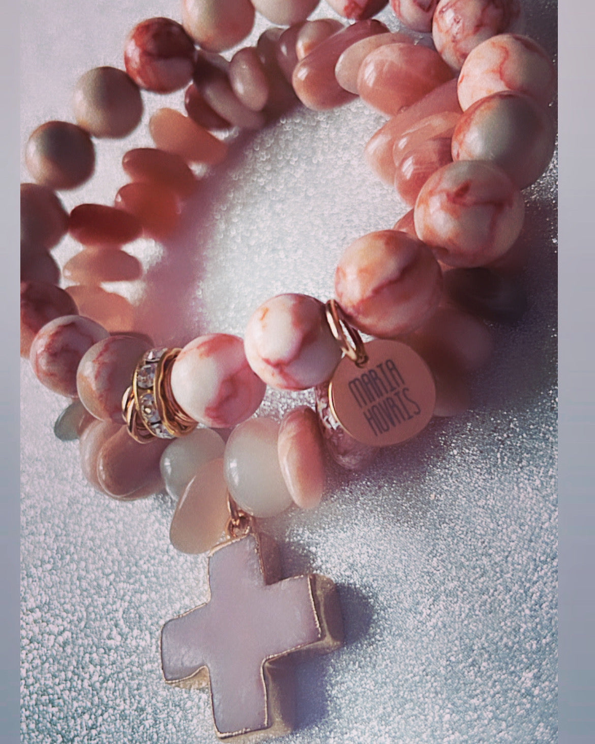 Bracelet perlé de quartz rose